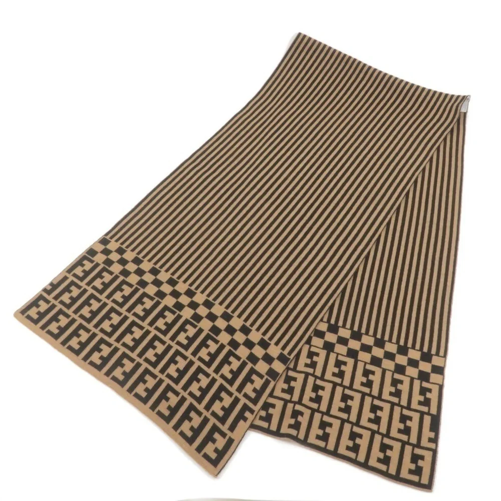 FENDI Zucca Print Wool 100% Scarf Beige Black - Picture 4 of 9